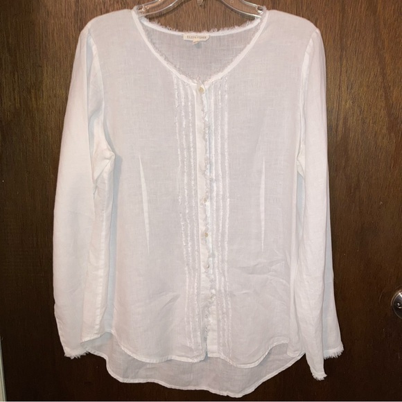 Linen Tunic, White, Long Sleeve, Button up and Cruise Ready by Eileen Fisher - Picture 1 of 11